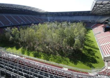 Los árboles ha reemplazado el silbato del árbitro en un estadio de fútbol en la ciudad austriaca de Klagenfurt