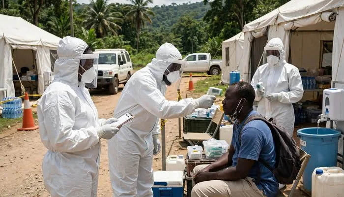 Trabajadores sanitarios con equipo de protección ante el brote de ébola en Congo