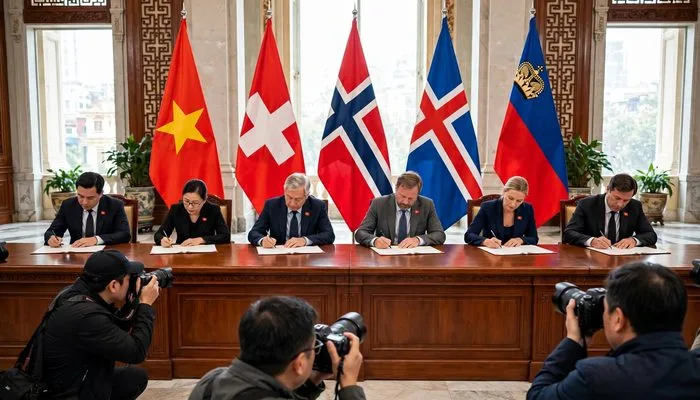 Ceremonia de firma del histórico acuerdo Vietnam-EFTA en Hanói